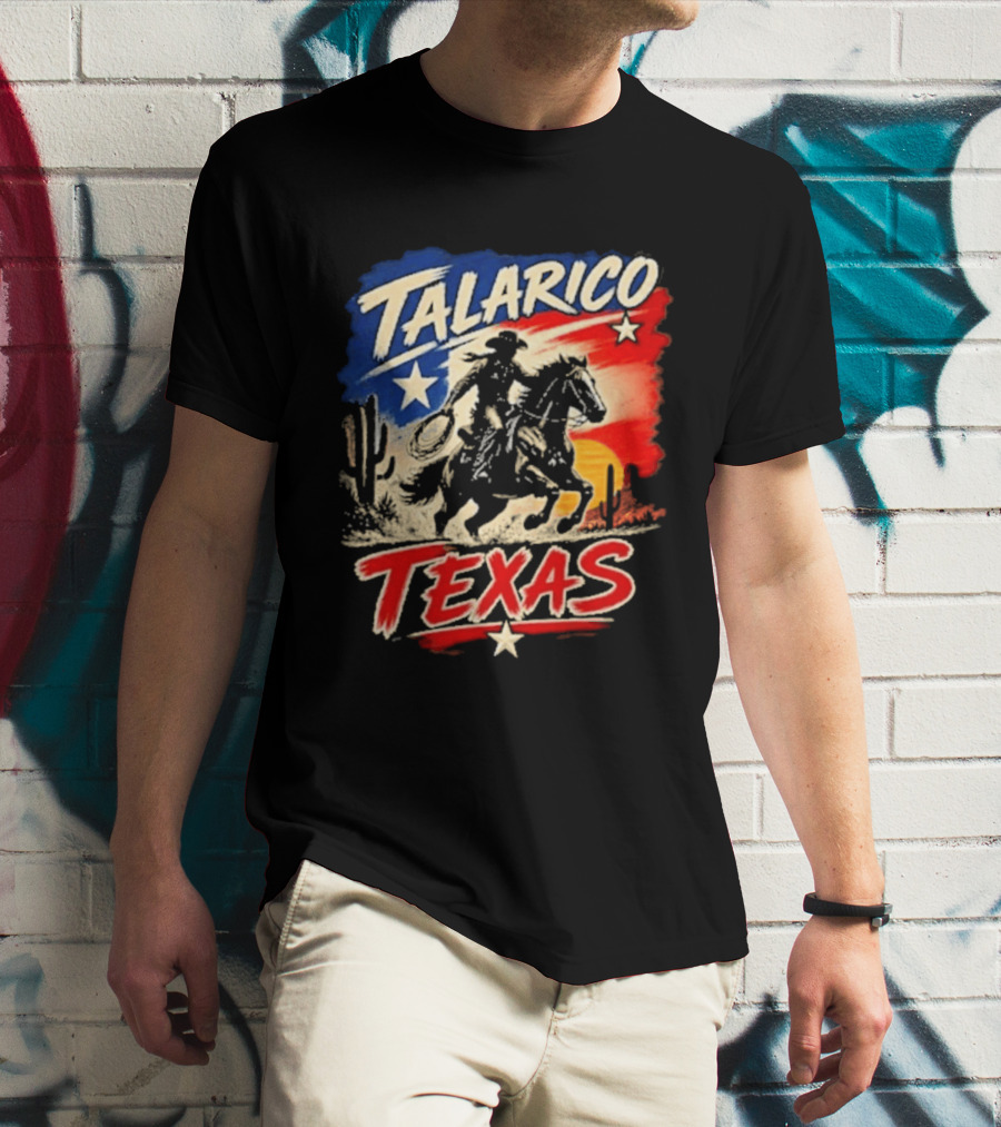 Talarico Texas Cowboy Riding Silhouette With Lone Star And Cactus T-Shirt