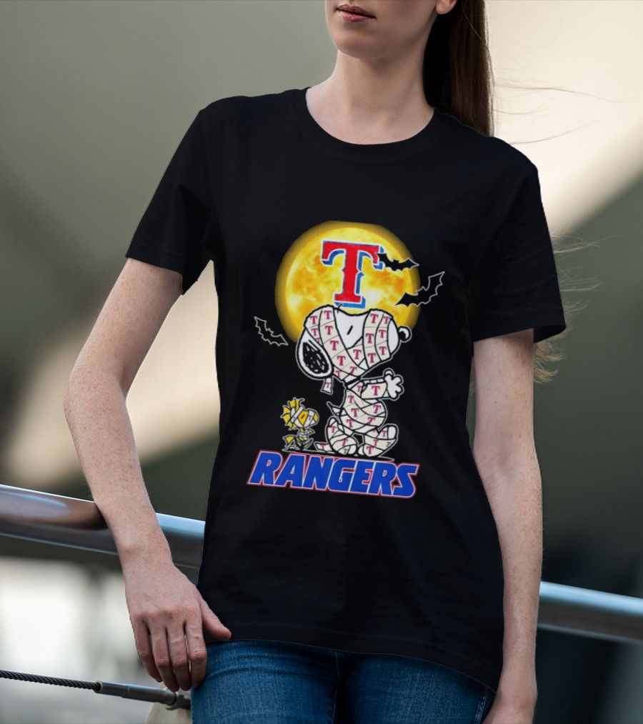 Texas Rangers Snoopy Woodstock Mummy Halloween Collaboration T-Shirt