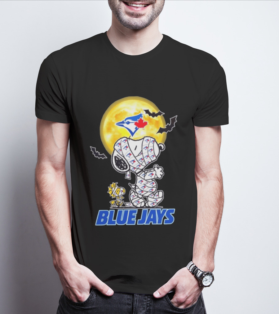 Toronto Blue Jays Halloween Snoopy Woodstock Mummy Cosplay Full Moon Bats T-Shirt