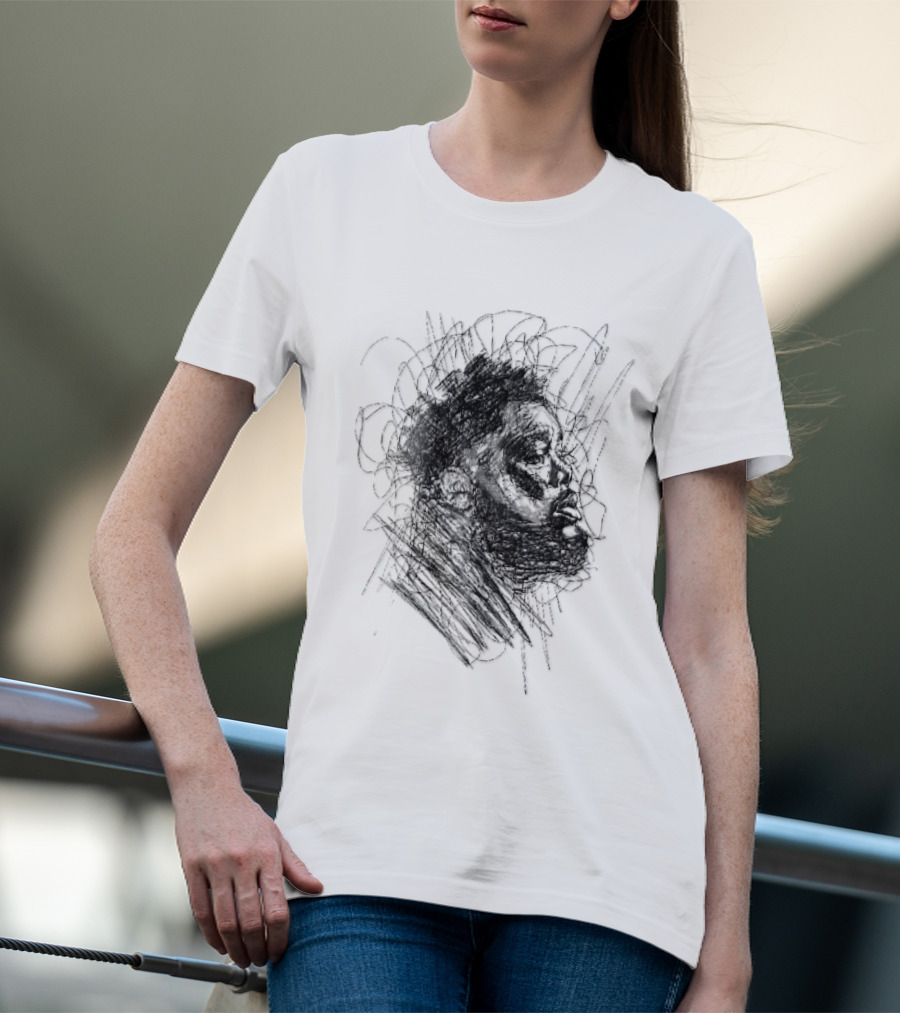Bearded Man Profile Black Ink Scribble Sketch T-Shirt