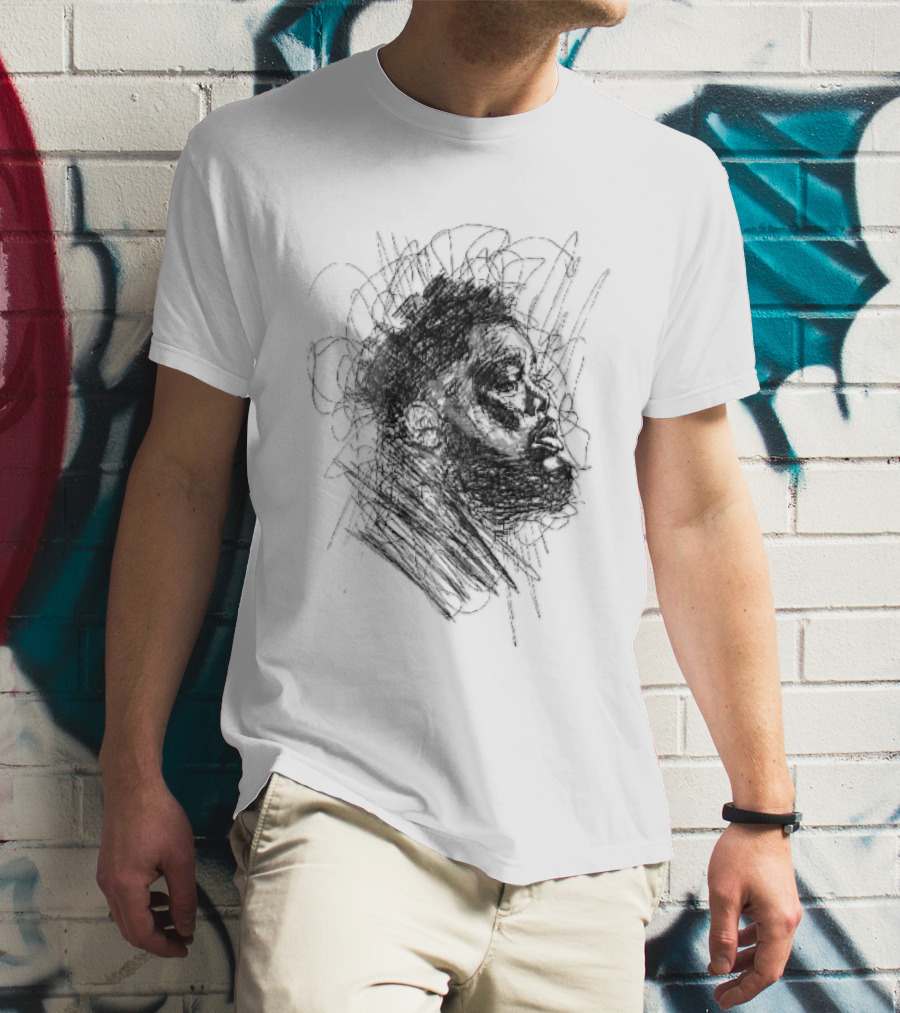 Bearded Man Profile Black Ink Scribble Sketch T-Shirt