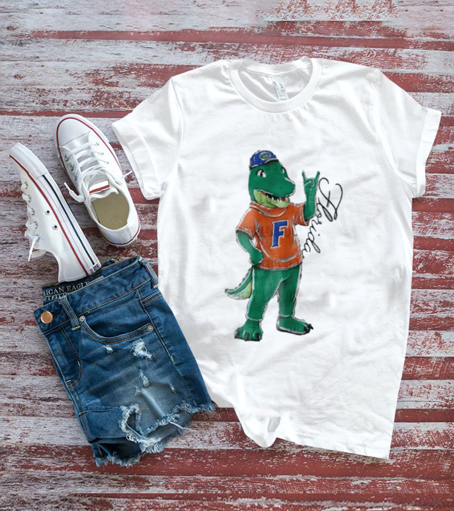 Florida Gators NCAA Albert Mascot Cartoon Alligator Raising Hand T-Shirt
