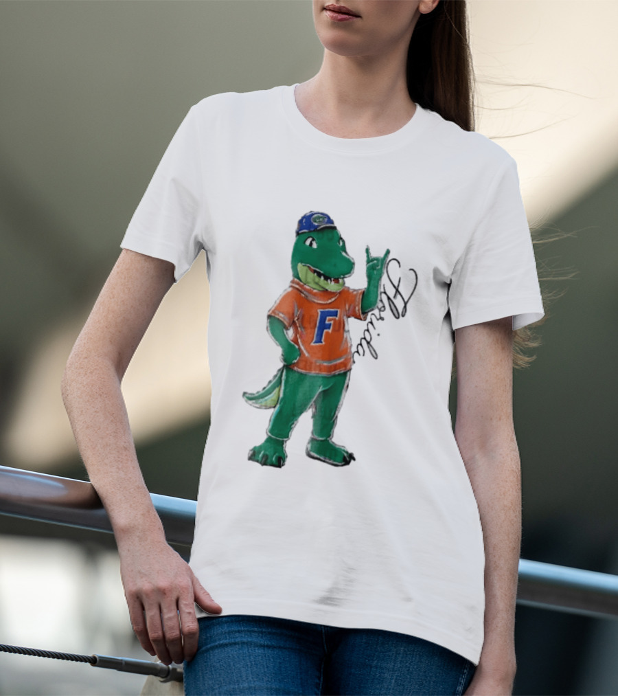 Florida Gators NCAA Albert Mascot Cartoon Alligator Raising Hand T-Shirt