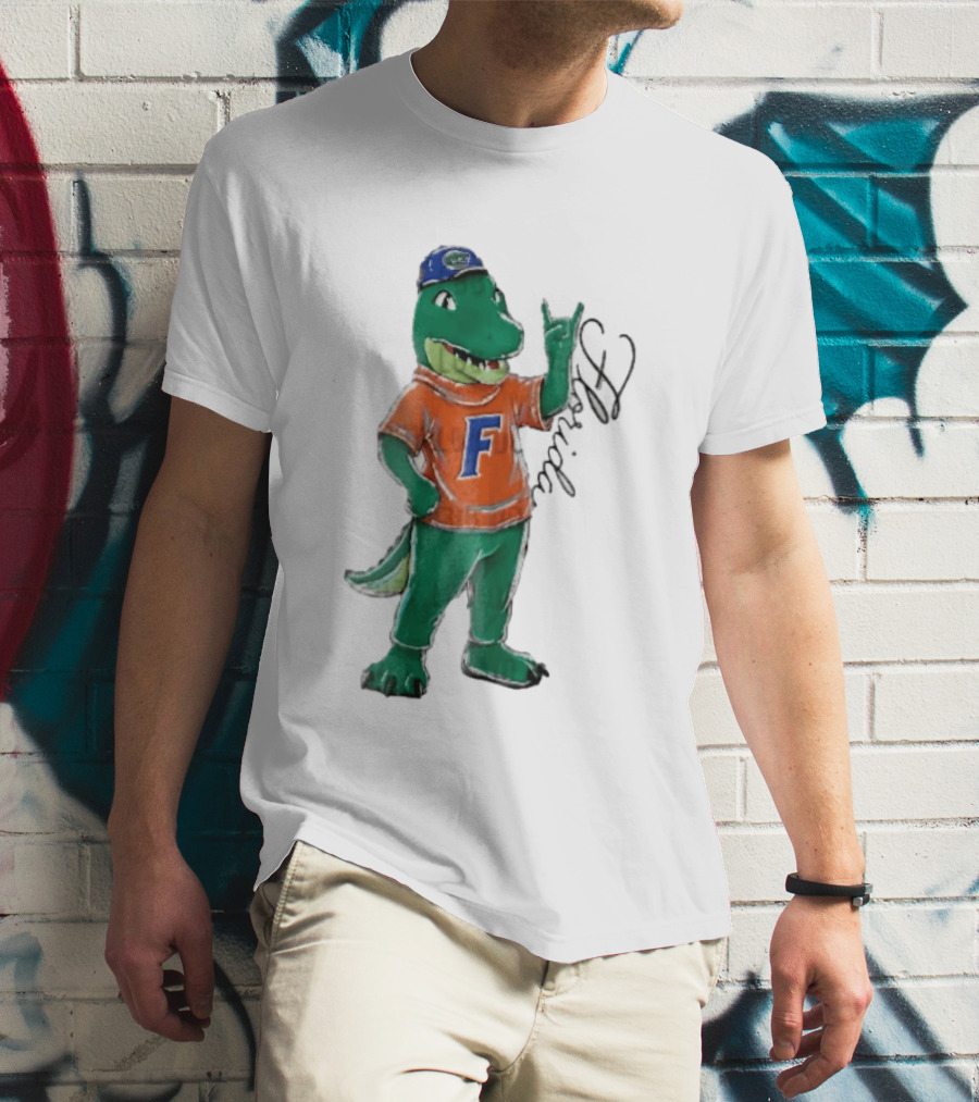 Florida Gators NCAA Albert Mascot Cartoon Alligator Raising Hand T-Shirt