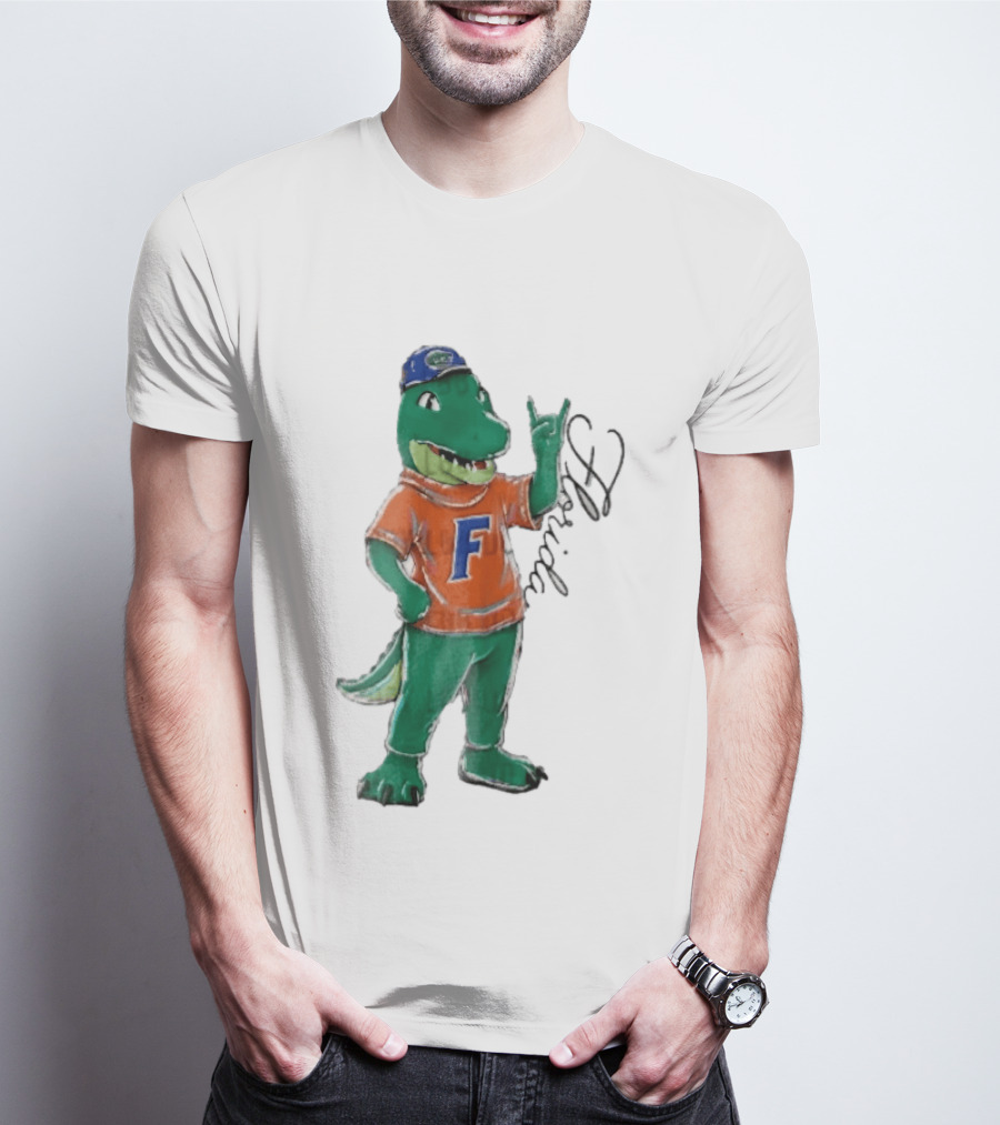 Florida Gators NCAA Albert Mascot Cartoon Alligator Raising Hand T-Shirt