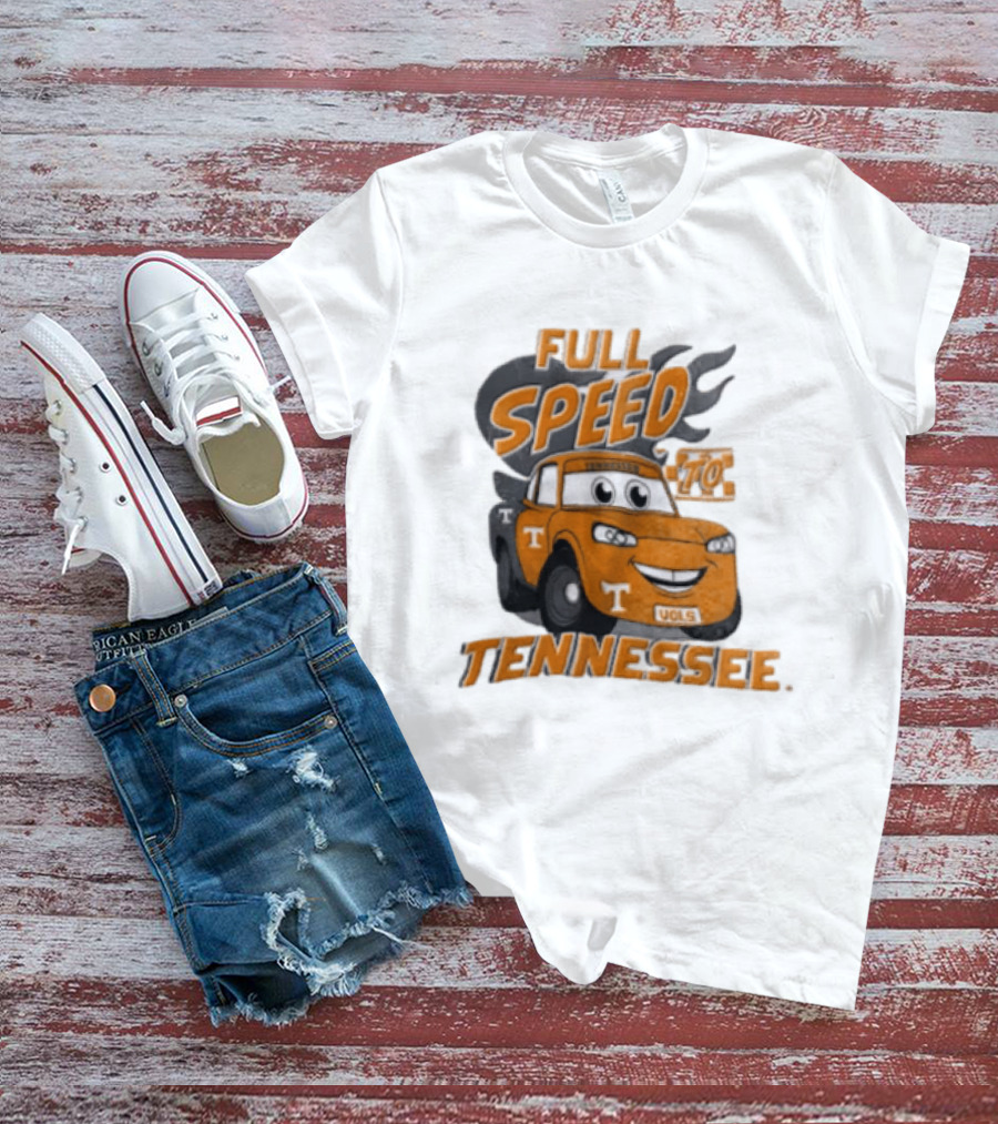 Full Speed Tennessee Vols Truck Cartoon With Flames And Number Plate T-Shirt