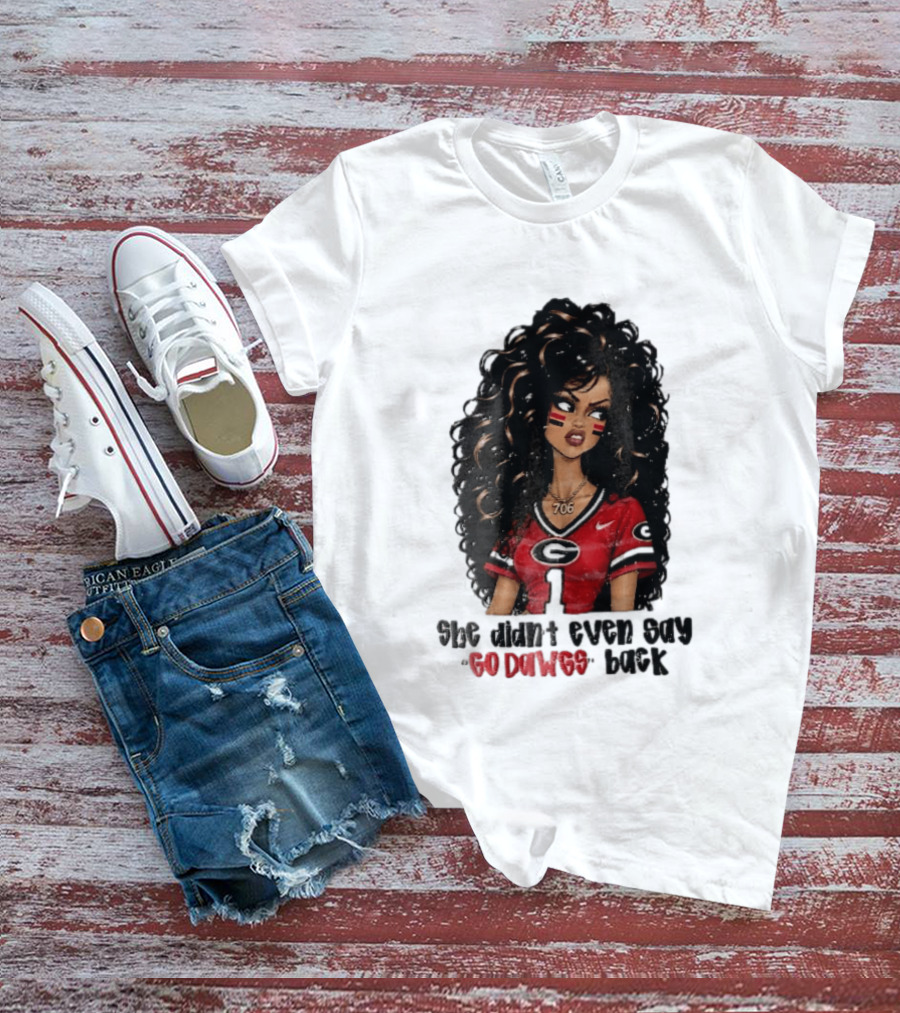Georgia Bulldogs She Didn't Even Say Go Dawgs Cartoon Woman Curly Hair Red Jersey 706 T-Shirt