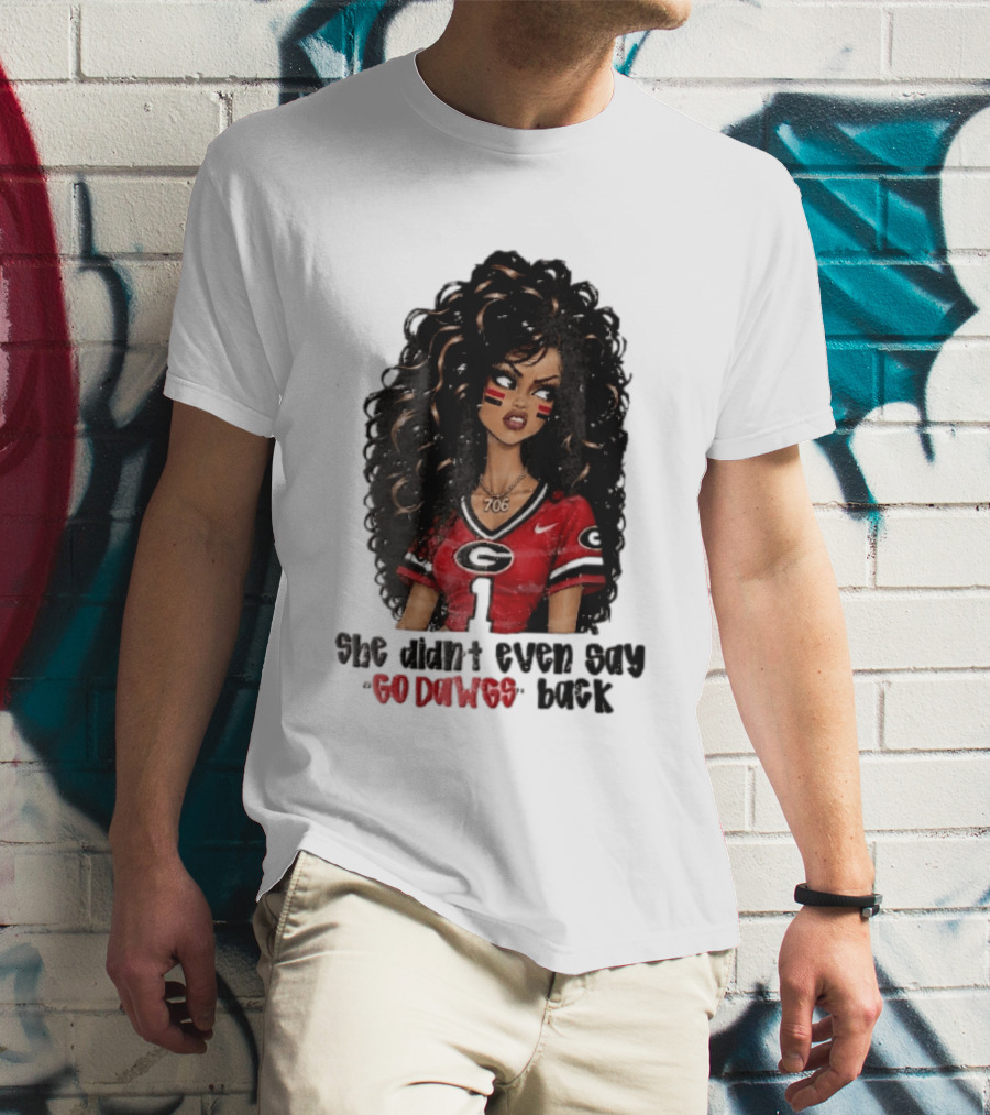 Georgia Bulldogs She Didn't Even Say Go Dawgs Cartoon Woman Curly Hair Red Jersey 706 T-Shirt
