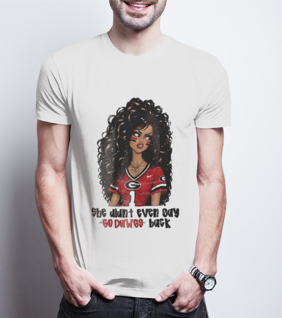 Georgia Bulldogs She Didn't Even Say Go Dawgs Cartoon Woman Curly Hair Red Jersey 706 T-Shirt