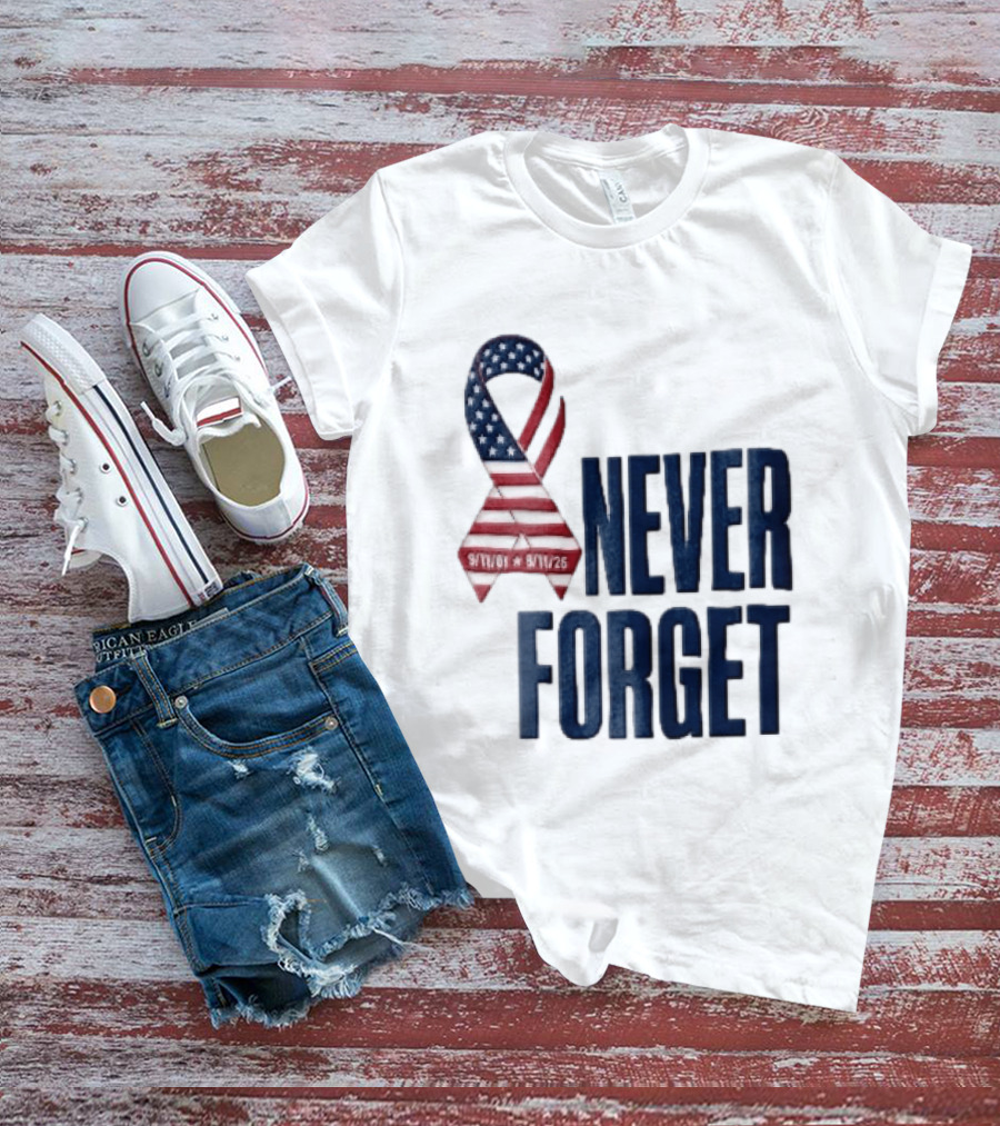 Never Forget 9/11 American Flag Awareness Ribbon T-Shirt