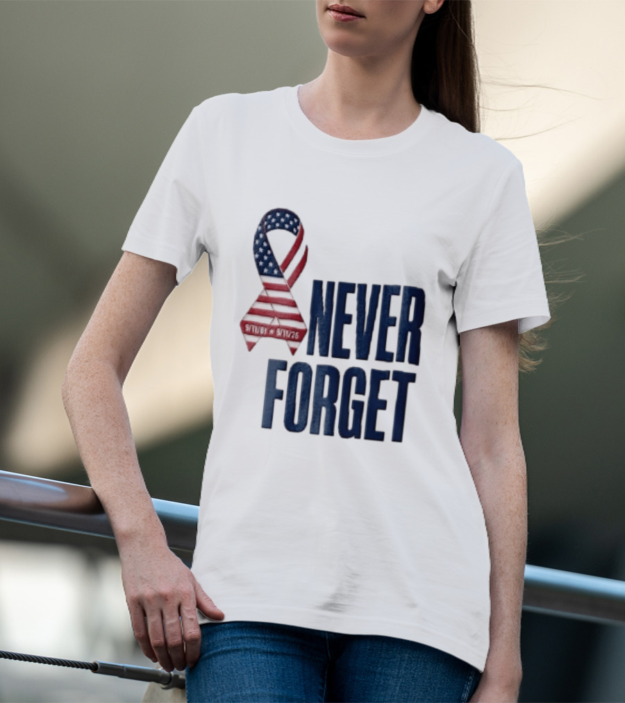Never Forget 9/11 American Flag Awareness Ribbon T-Shirt