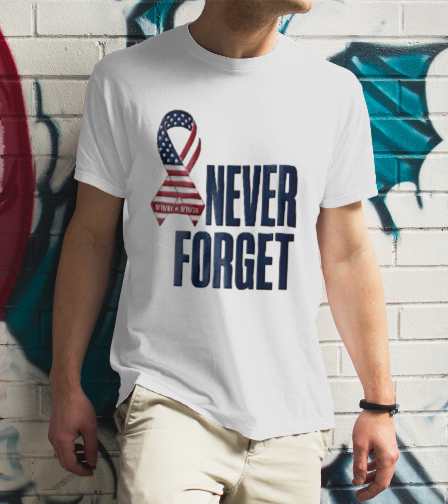 Never Forget 9/11 American Flag Awareness Ribbon T-Shirt