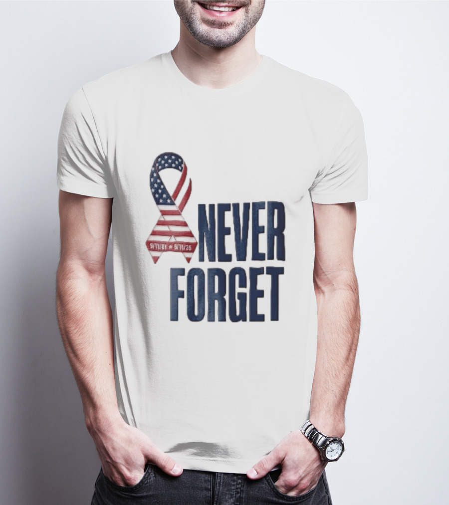 Never Forget 9/11 American Flag Awareness Ribbon T-Shirt