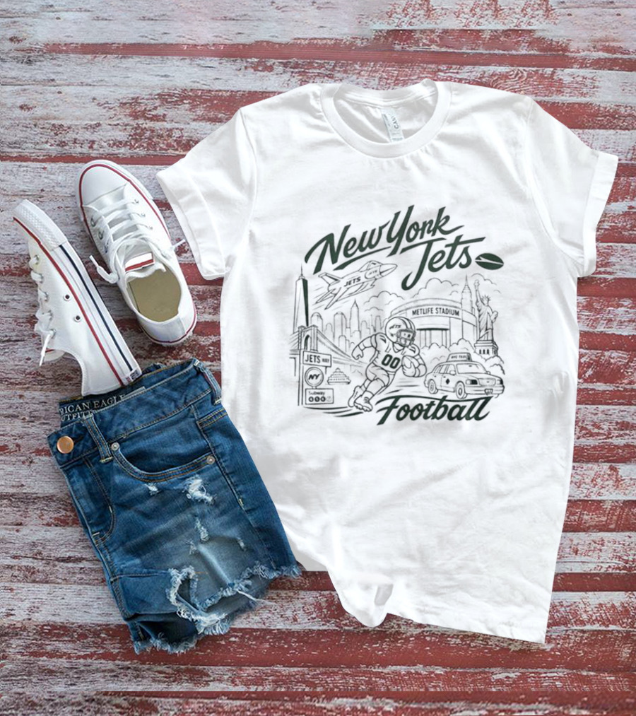 New York Jets Football Skyline Cityscape And Stadium T-Shirt