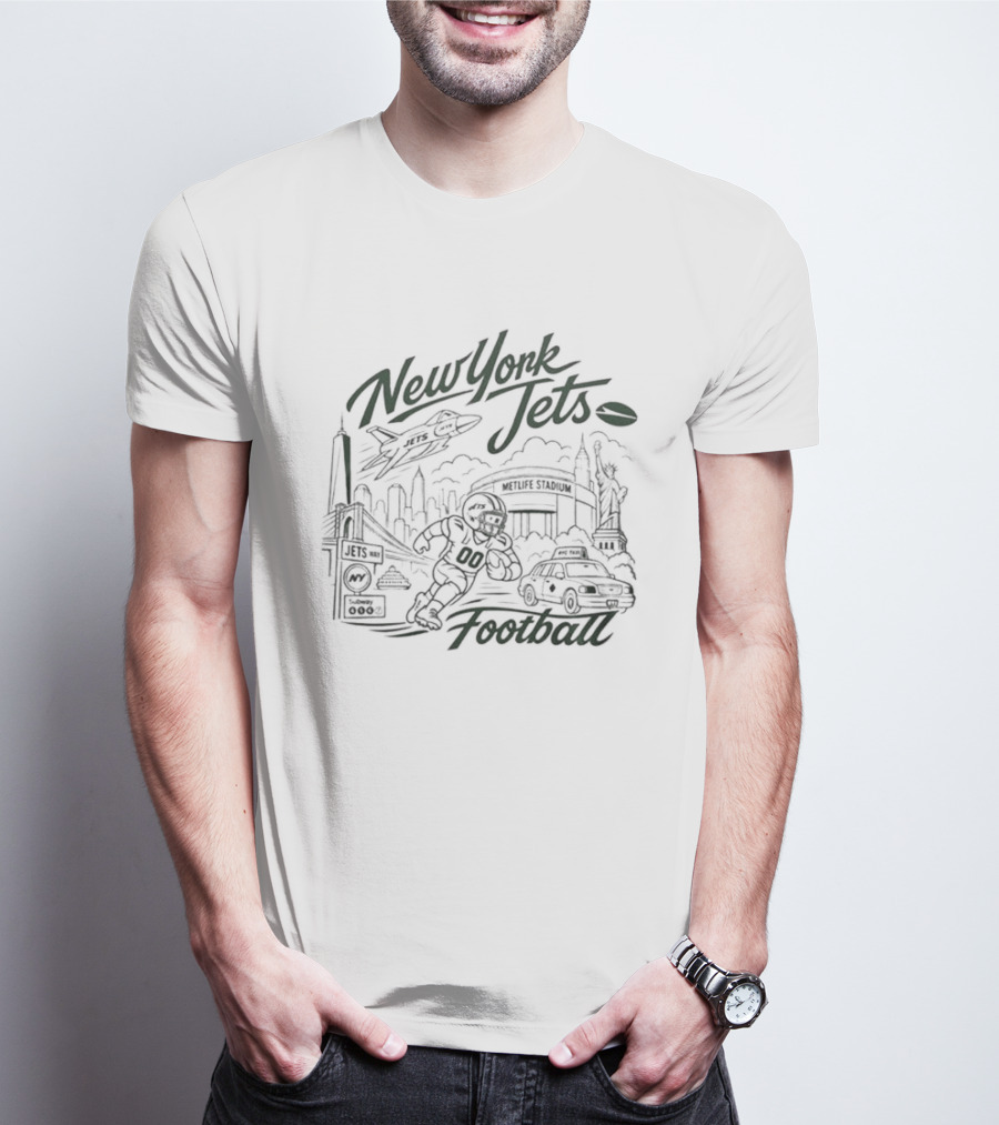 New York Jets Football Skyline Cityscape And Stadium T-Shirt