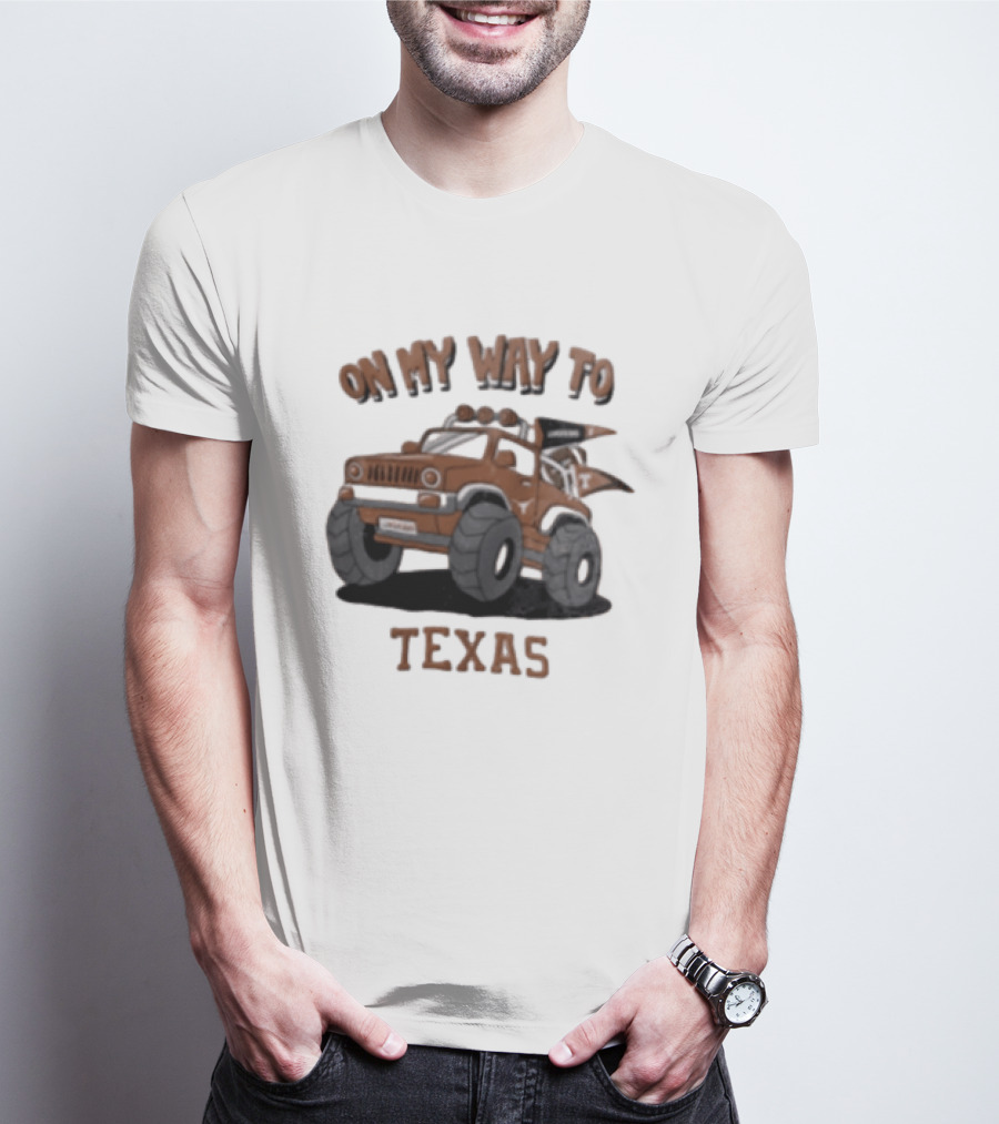 On My Way To Texas Monster Truck Longhorns T-Shirt