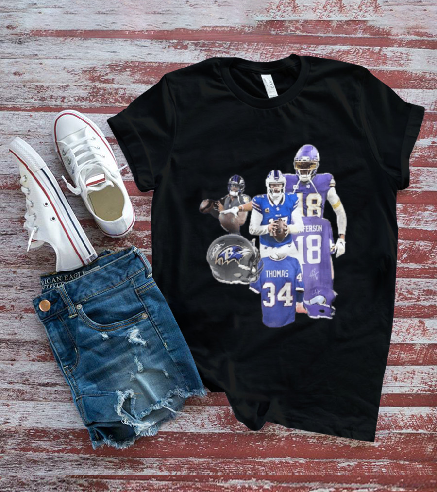 Baltimore Ravens Helmets Buffalo Bills Minnesota Vikings Thomas Jefferson Players Jerseys T-Shirt