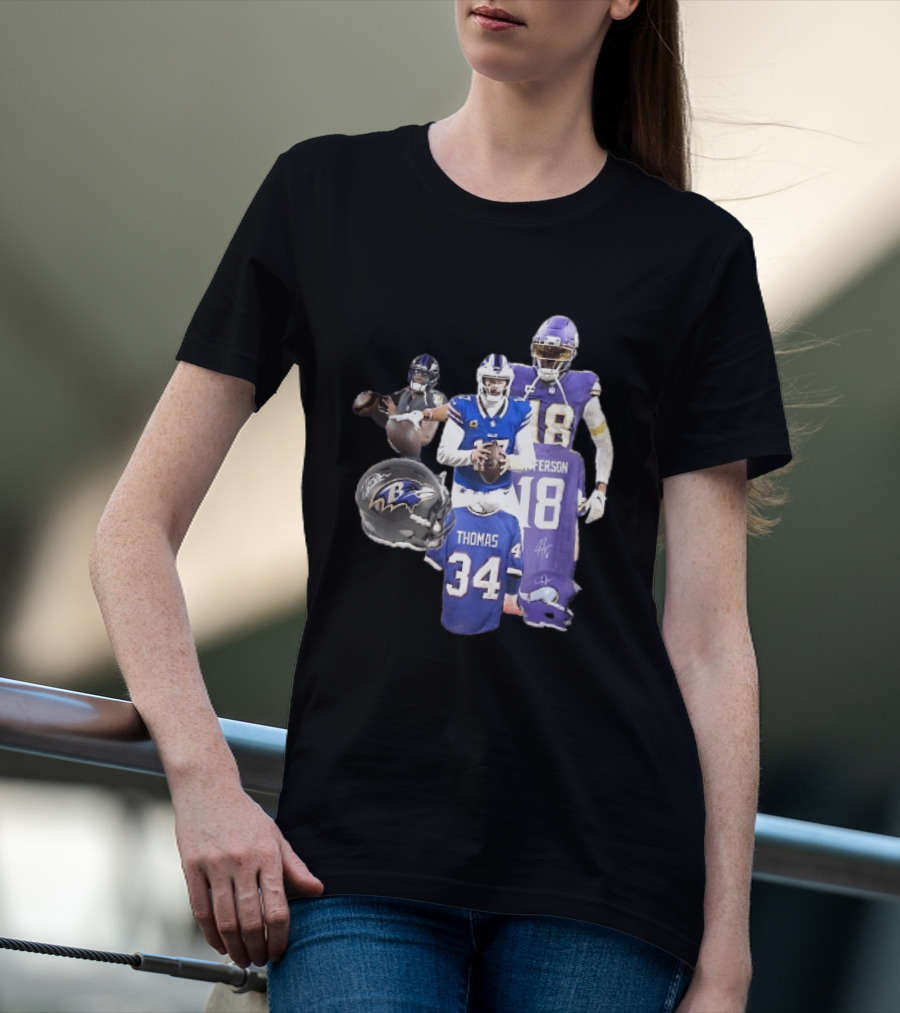 Baltimore Ravens Helmets Buffalo Bills Minnesota Vikings Thomas Jefferson Players Jerseys T-Shirt