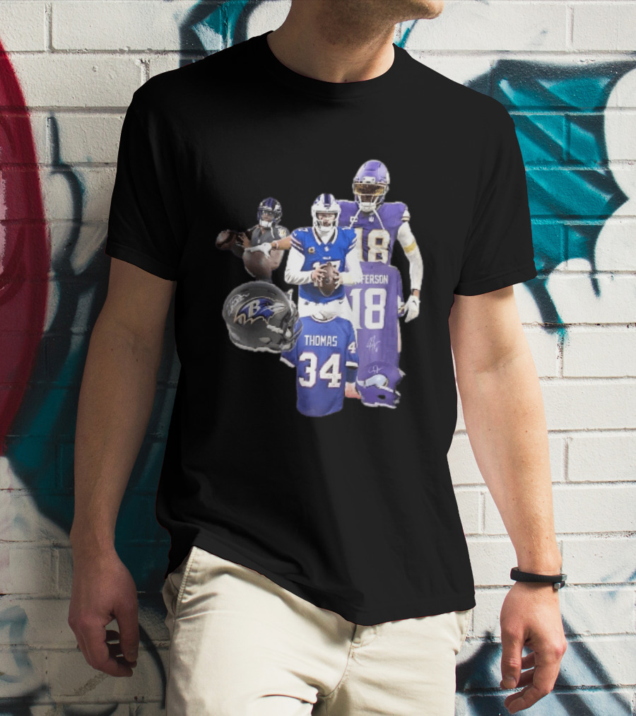 Baltimore Ravens Helmets Buffalo Bills Minnesota Vikings Thomas Jefferson Players Jerseys T-Shirt