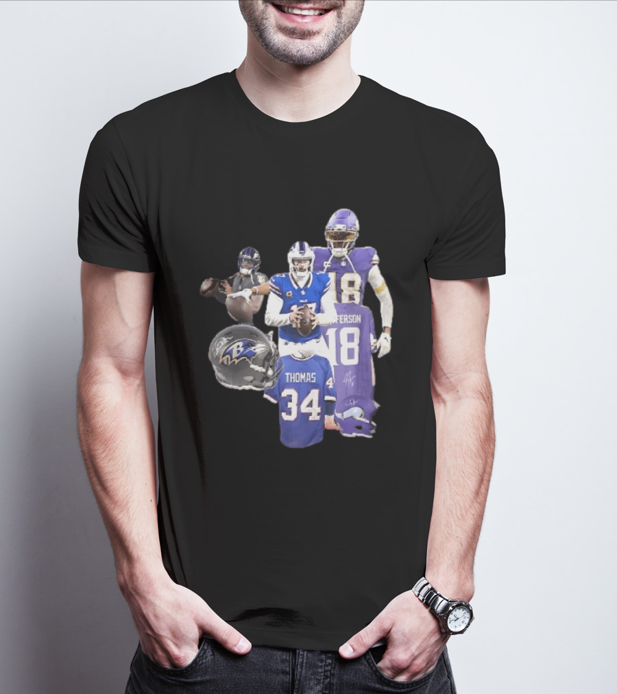 Baltimore Ravens Helmets Buffalo Bills Minnesota Vikings Thomas Jefferson Players Jerseys T-Shirt