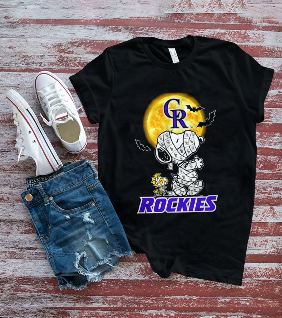Colorado Rockies Snoopy Woodstock Mummy Halloween Cosplay Moon T-Shirt