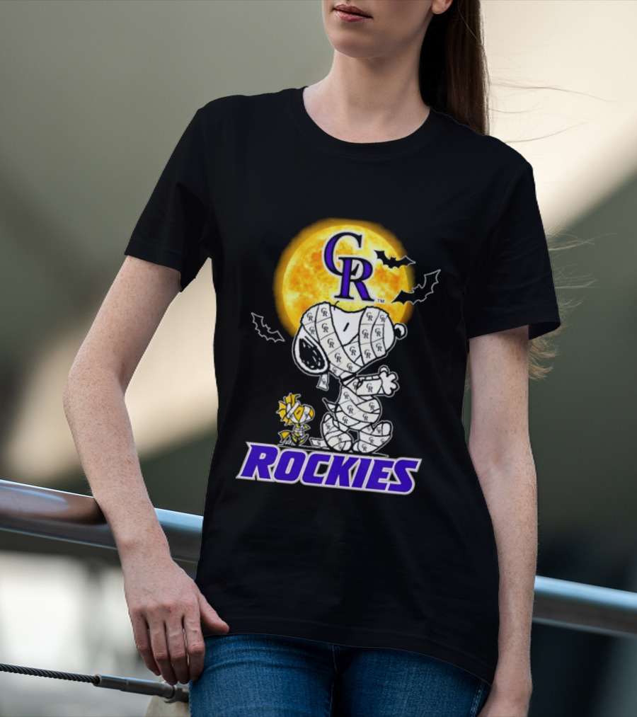 Colorado Rockies Snoopy Woodstock Mummy Halloween Cosplay Moon T-Shirt