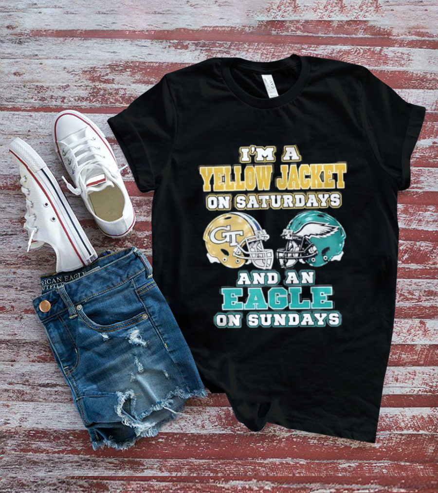 I'm A Yellow Jacket On Saturdays And An Eagle On Sundays GT Football Helmets T-Shirt