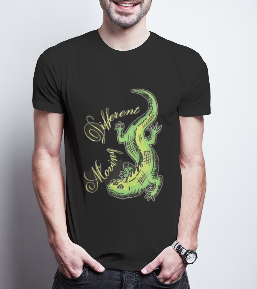 Different Moving Green Lizard Iguana Line Sketch T-Shirt