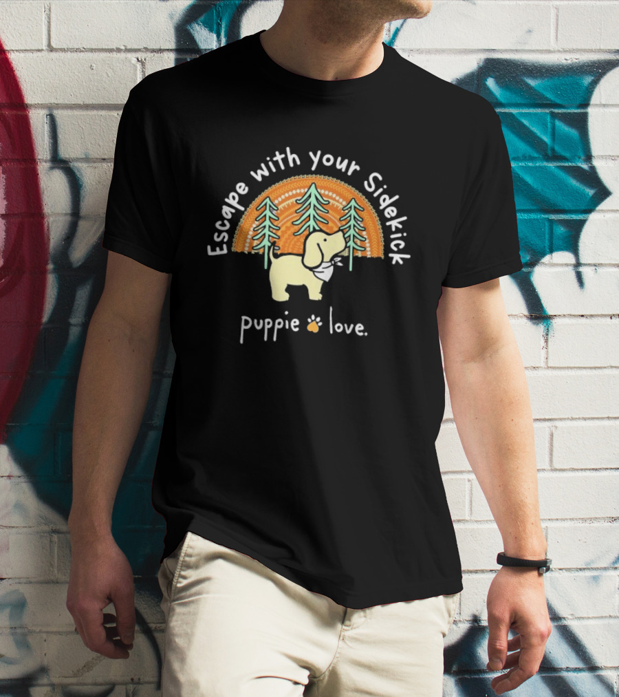 Puppie Love Escape With Your Sidekick Forest Adventure Vintage Sunset T-Shirt