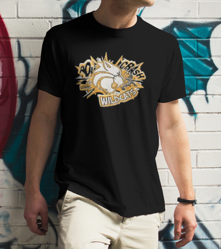 RHHS Wildcats Pow Crash Comic Burst Halftone Head T-Shirt