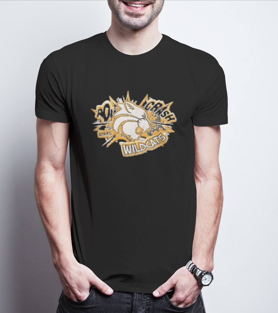 RHHS Wildcats Pow Crash Comic Burst Halftone Head T-Shirt