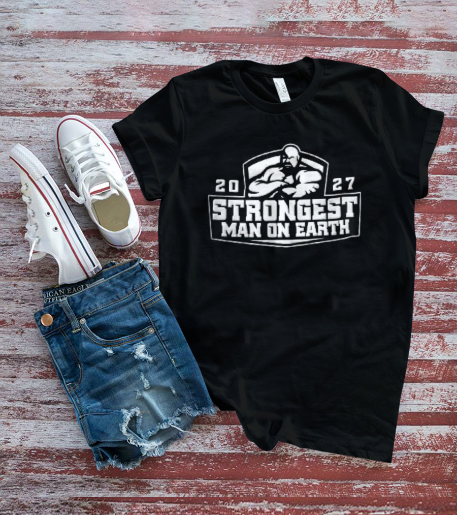 Strongest Man On Earth 2027 Bodybuilder Arms Crossed Shield T-Shirt