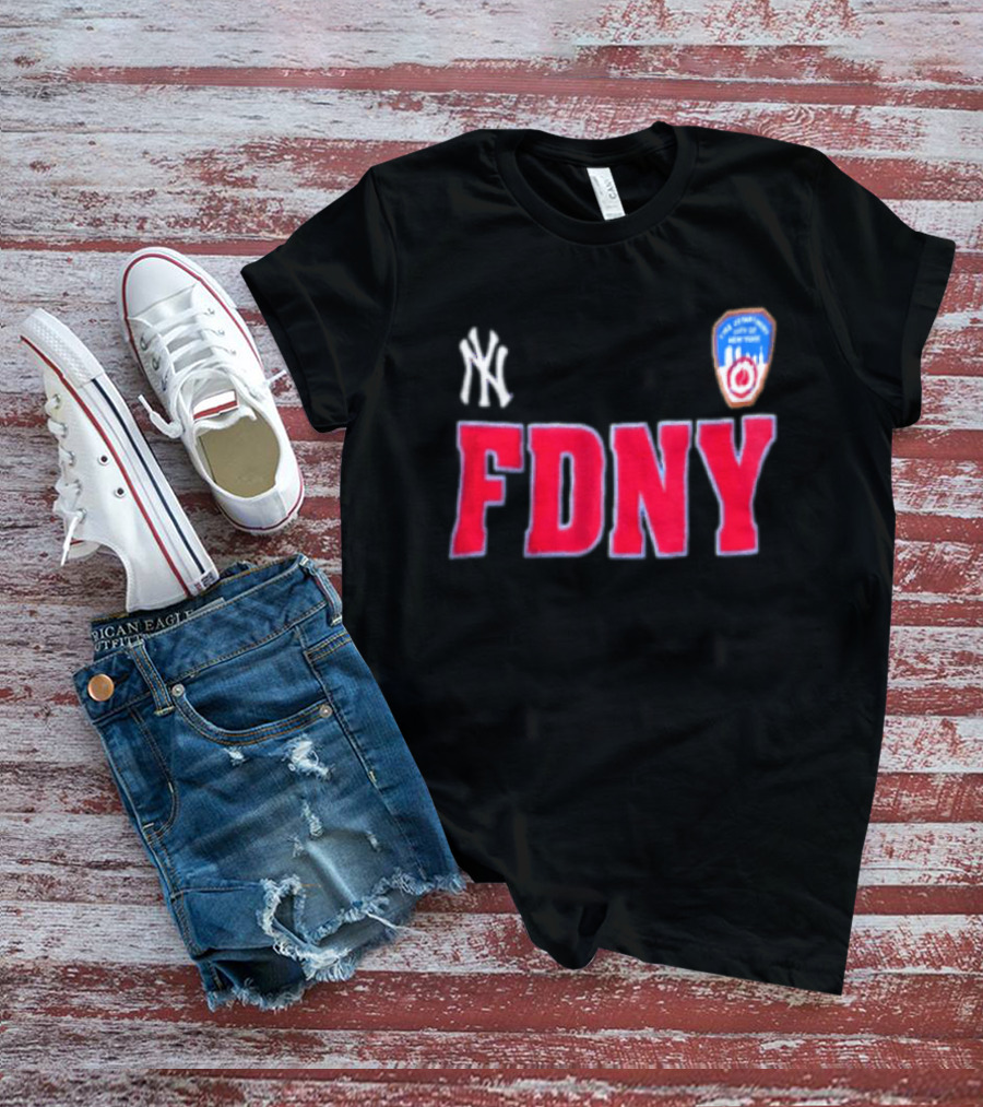 New York Yankees FDNY Collaboration With FDNY Patch And Yankees T-Shirt