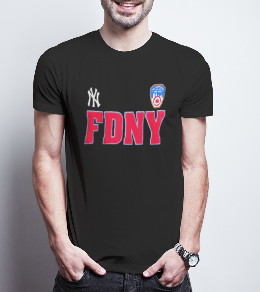 New York Yankees FDNY Collaboration With FDNY Patch And Yankees T-Shirt
