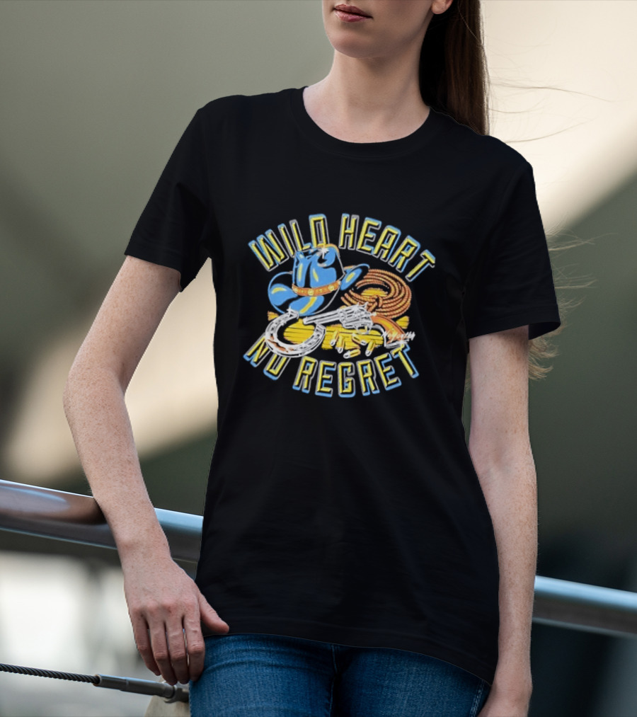 Wild Heart No Regret Cowboy Hat Revolver Horseshoe Rope T-Shirt