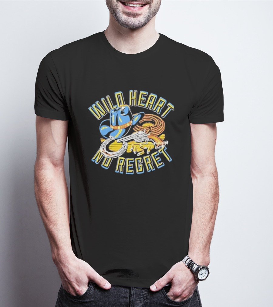Wild Heart No Regret Cowboy Hat Revolver Horseshoe Rope T-Shirt