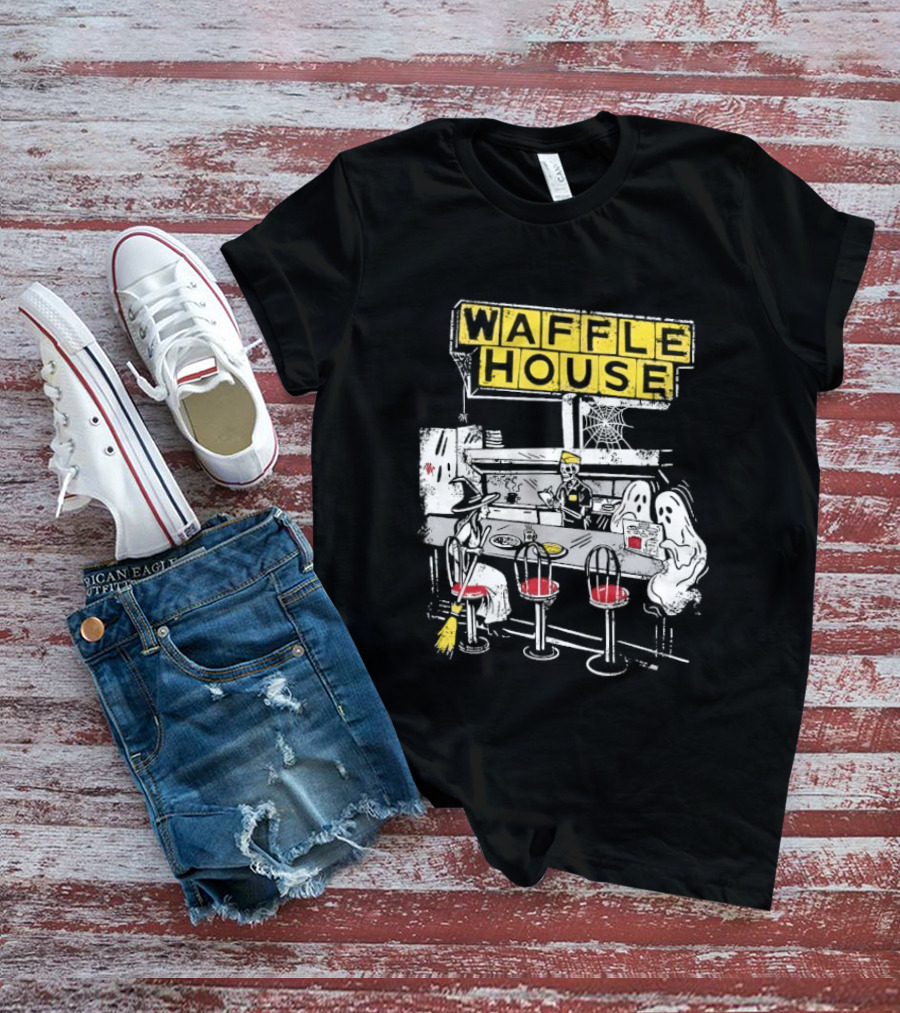 Waffle House Wafflehaunted House Ghostly Diner Scene Halloween T-Shirt