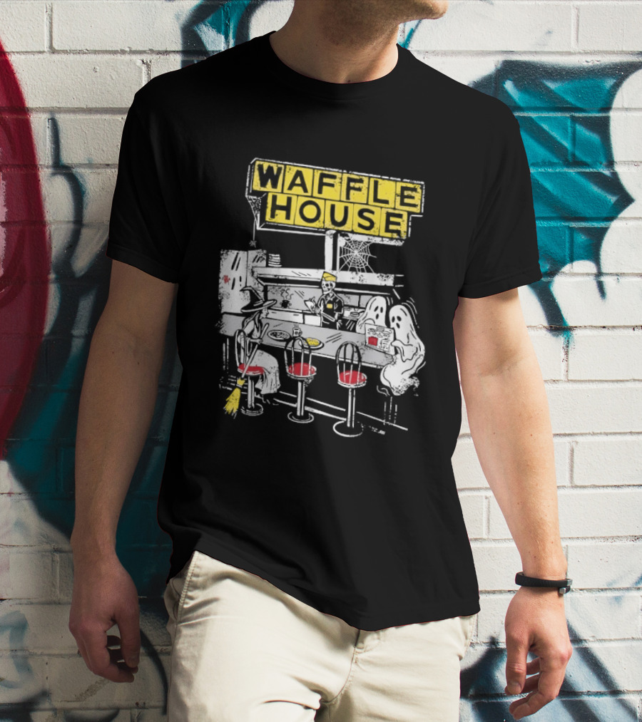 Waffle House Wafflehaunted House Ghostly Diner Scene Halloween T-Shirt