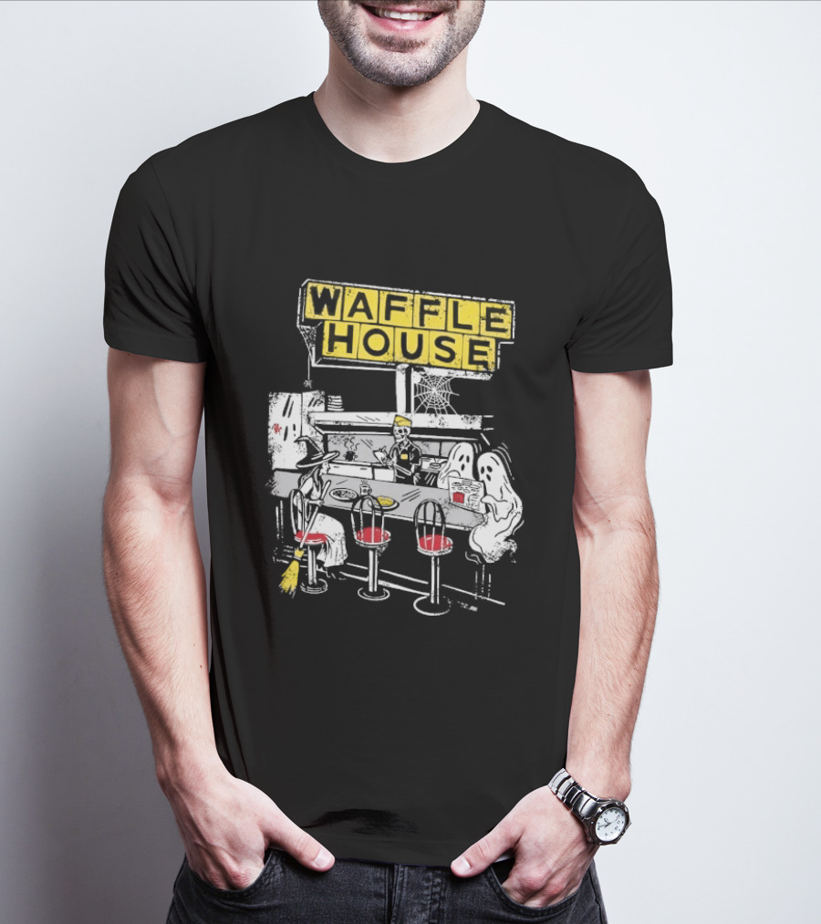 Waffle House Wafflehaunted House Ghostly Diner Scene Halloween T-Shirt