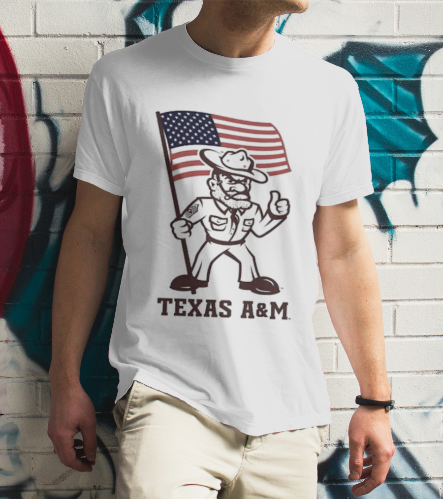 Awesome The Ol' Sarge Collection Texas A&M Maroon USA Flag T-Shirt