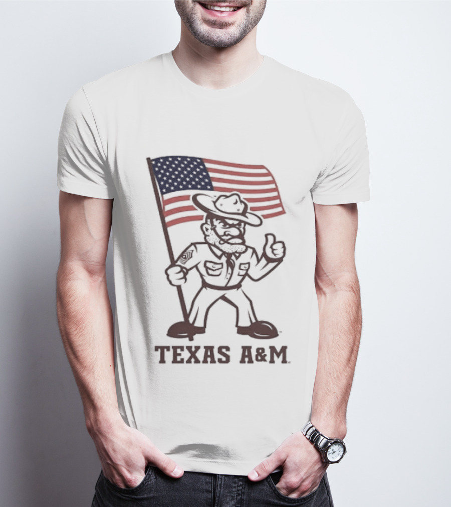 Awesome The Ol' Sarge Collection Texas A&M Maroon USA Flag T-Shirt