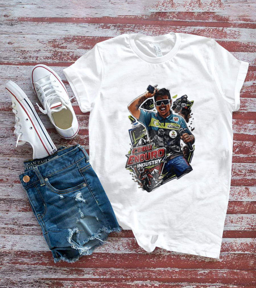 Cebu Enduro Industry Host With Microphone And Dirt Bike Riders Caricature T-Shirt