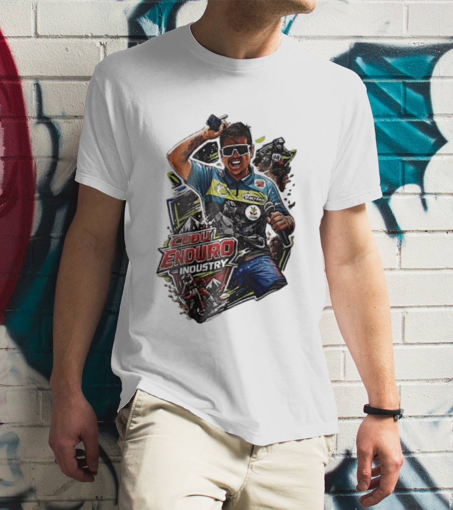 Cebu Enduro Industry Host With Microphone And Dirt Bike Riders Caricature T-Shirt