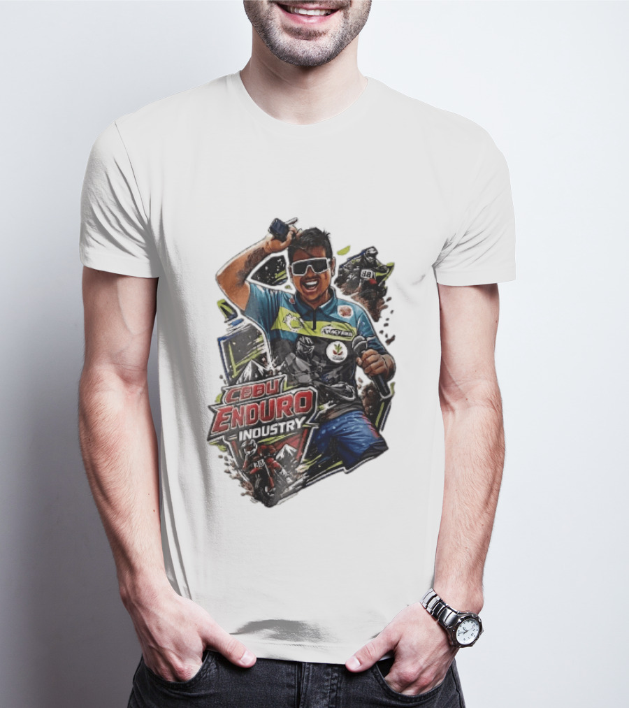 Cebu Enduro Industry Host With Microphone And Dirt Bike Riders Caricature T-Shirt