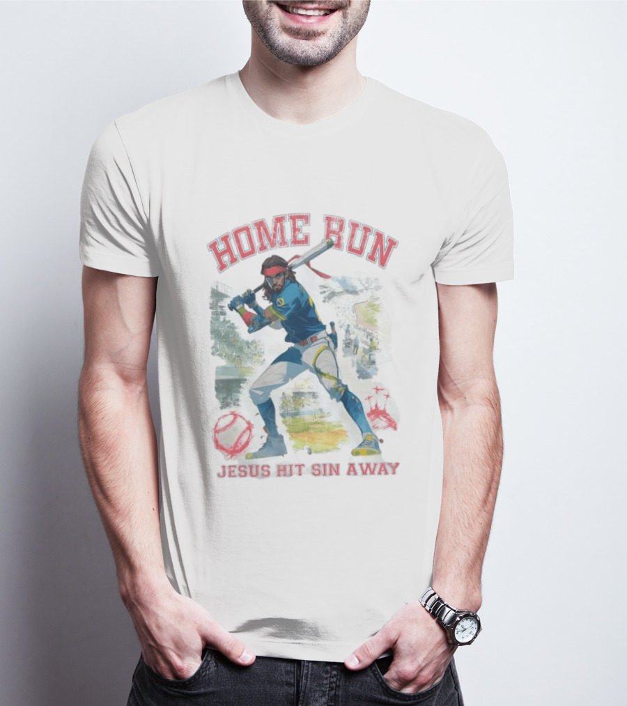 Home Run Jesus Hit Sin Away Baseball Faithful Player T-Shirt