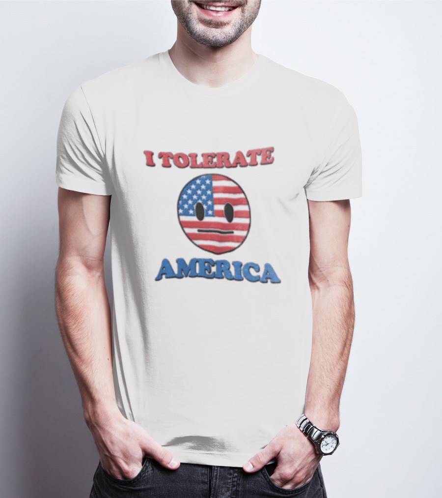 I Tolerate America USA Flag Emoji Face T-Shirt