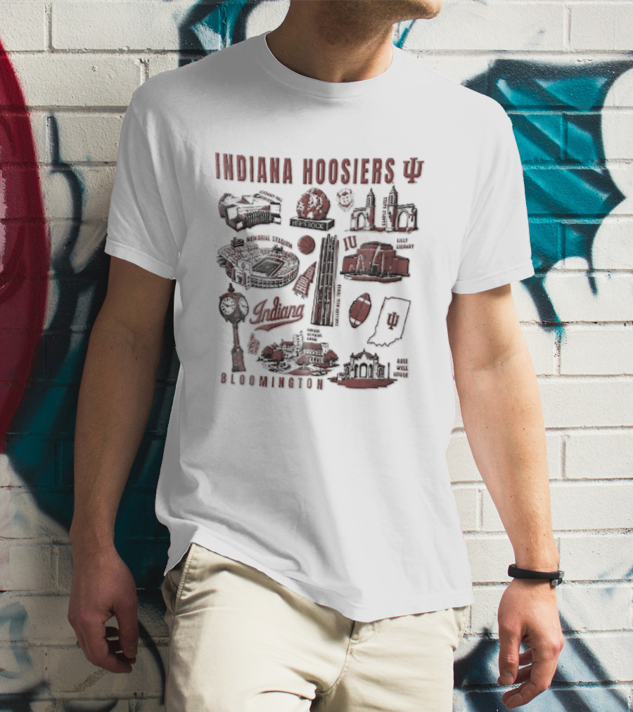 Indiana Hoosiers Bloomington Campus Landmarks Tower Map Collage T-Shirt