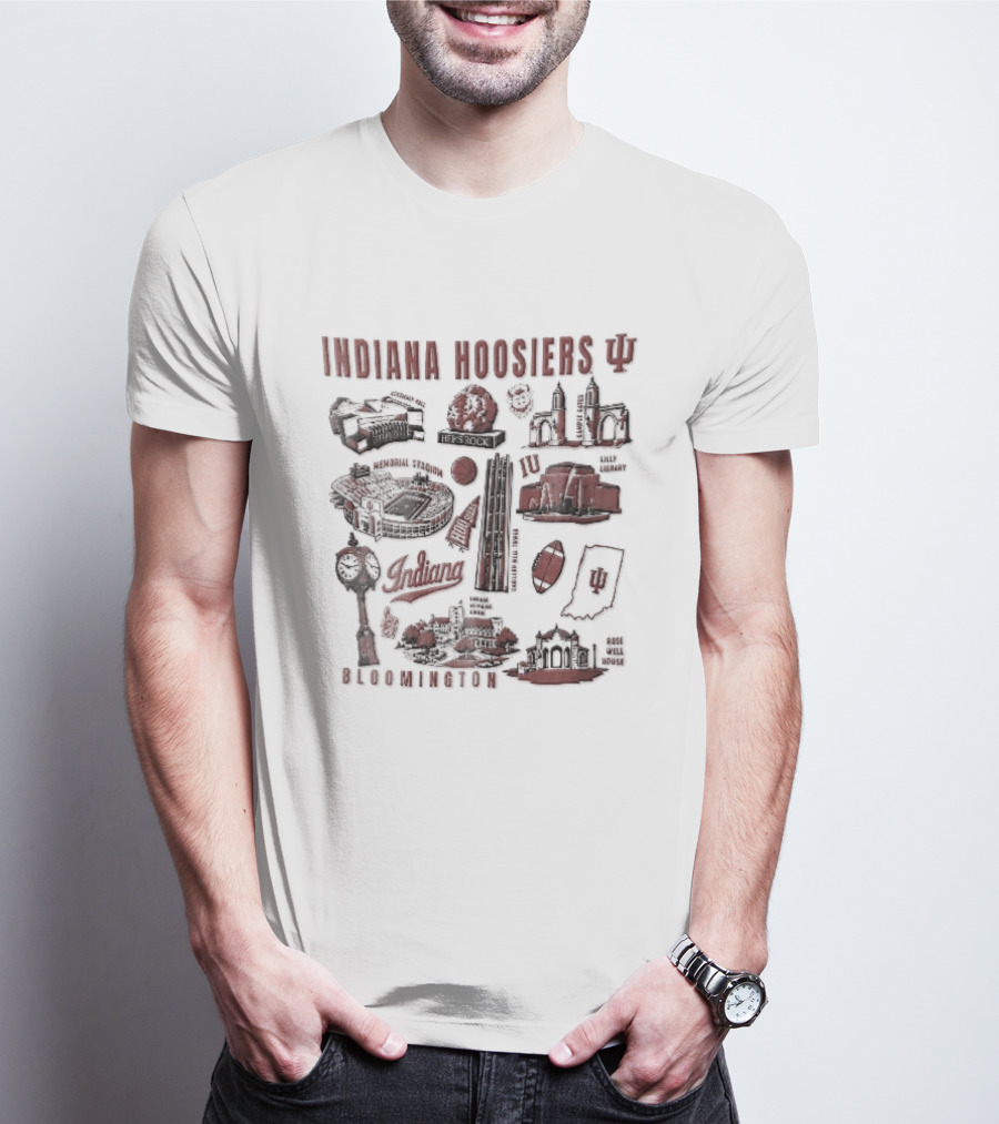 Indiana Hoosiers Bloomington Campus Landmarks Tower Map Collage T-Shirt