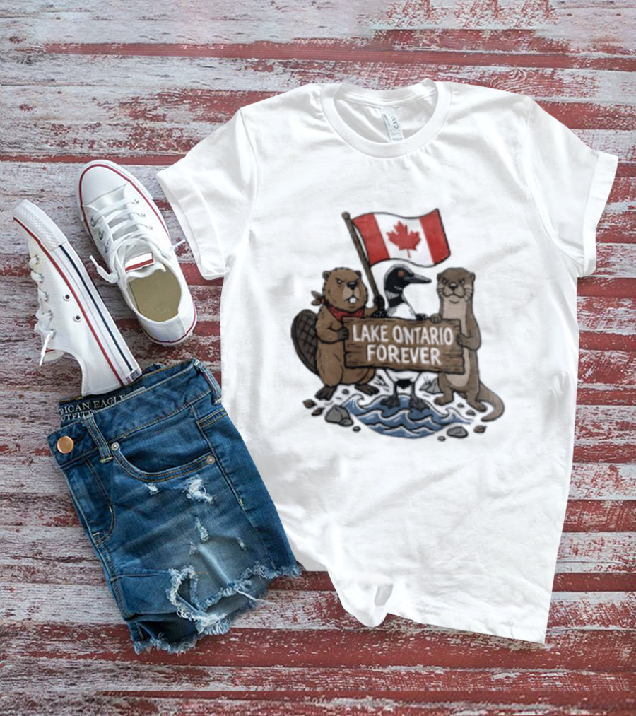 Lake Ontario Forever Canadian Flag Beaver Goose Otter T-Shirt