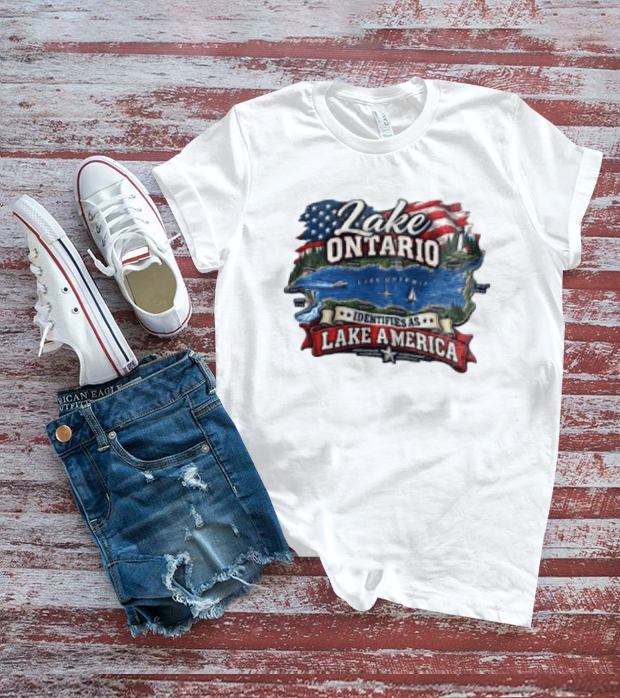 Lake Ontario Identifies As Lake America Map With Patriotic Flag And Nautical T-Shirt